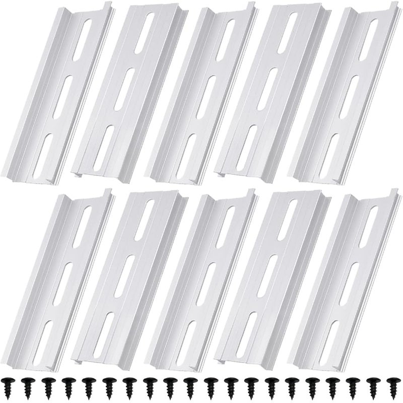 DKARDU Aluminum DIN Rails, 10 CM /4 inches, 35mm Wide, 7.5mm High Top Hat Slotted DIN Rail with RoHS (10 Pack, Silver) - Image 1